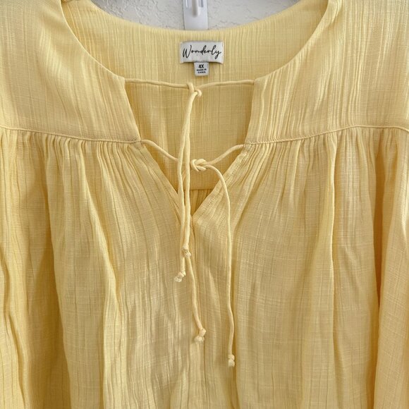 Wonderly Crinkle Textured Blouse Womens 4X Butter Yellow Peasant Boho Lightweigh - Picture 2 of 9